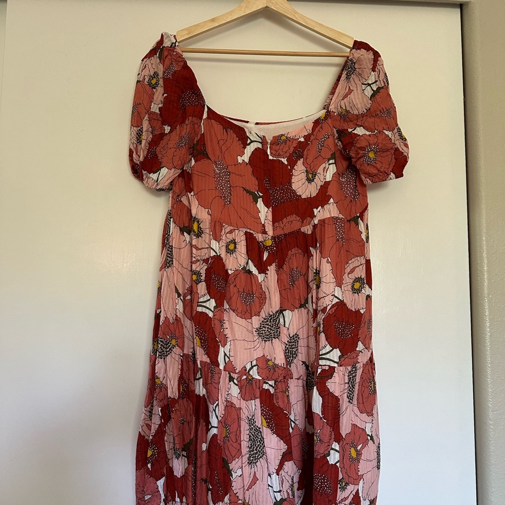 LOFT Red and Pink Floral Dress